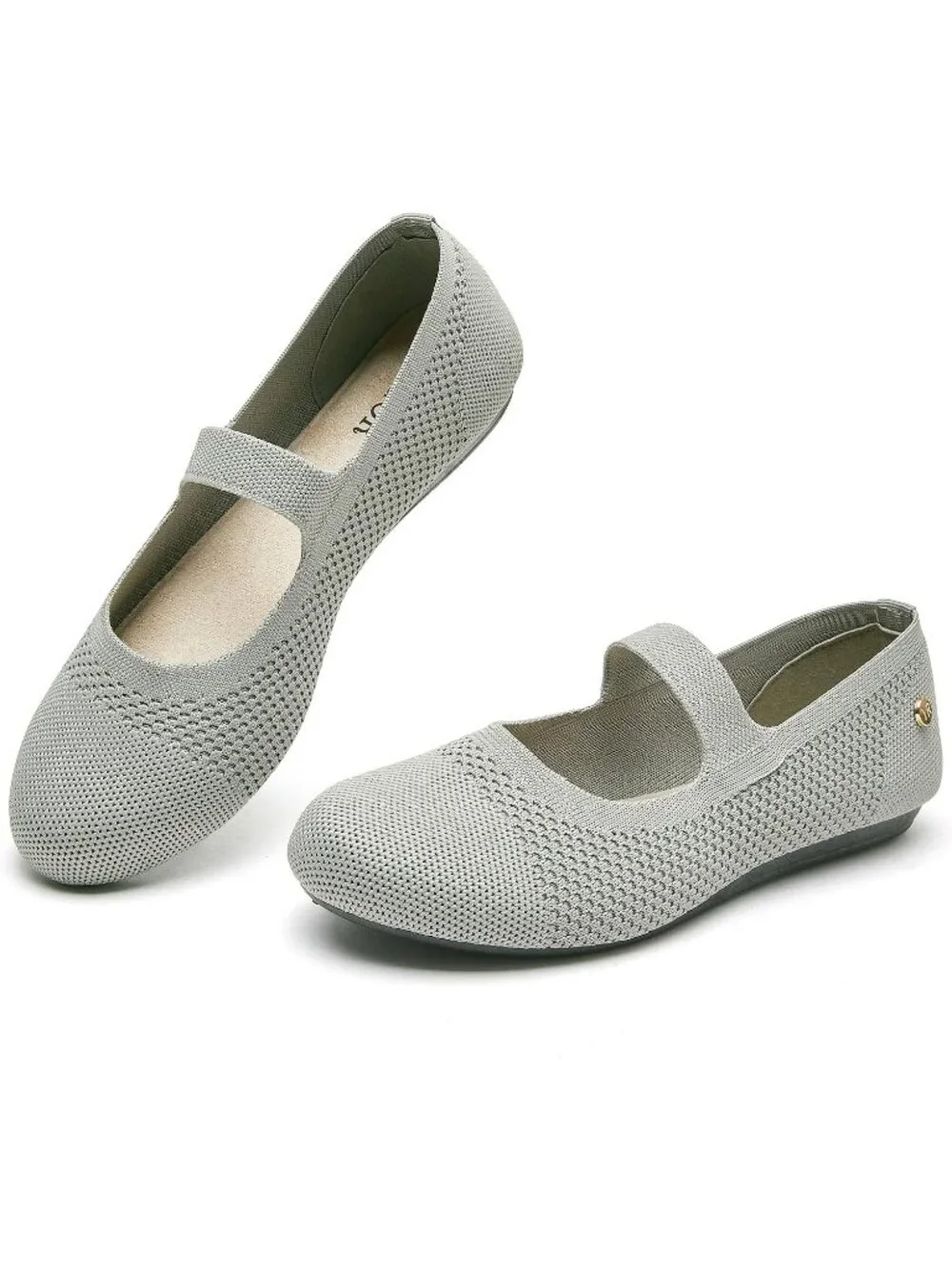 Women's Knit Grey Micro Fiber Comfortable Round Toe Flats Slip on Casual Shoes